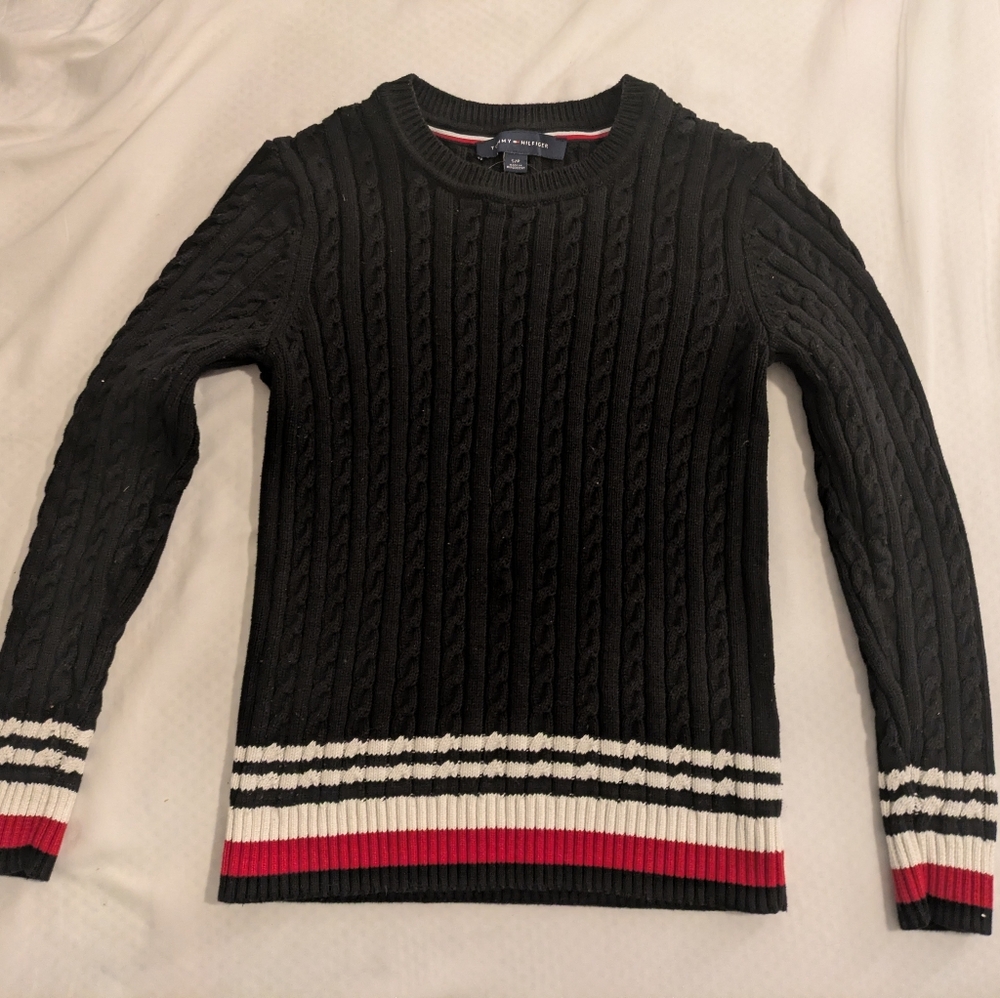 Tommy Hilfiger Black Sweater with Red and White Accents